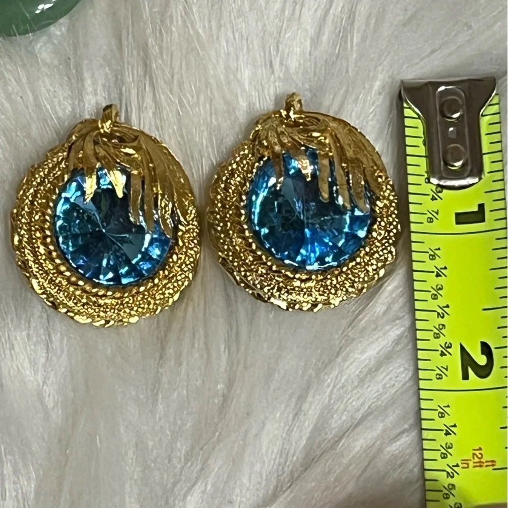 Vintage Bright Aqua Runway Style Clip Earrings